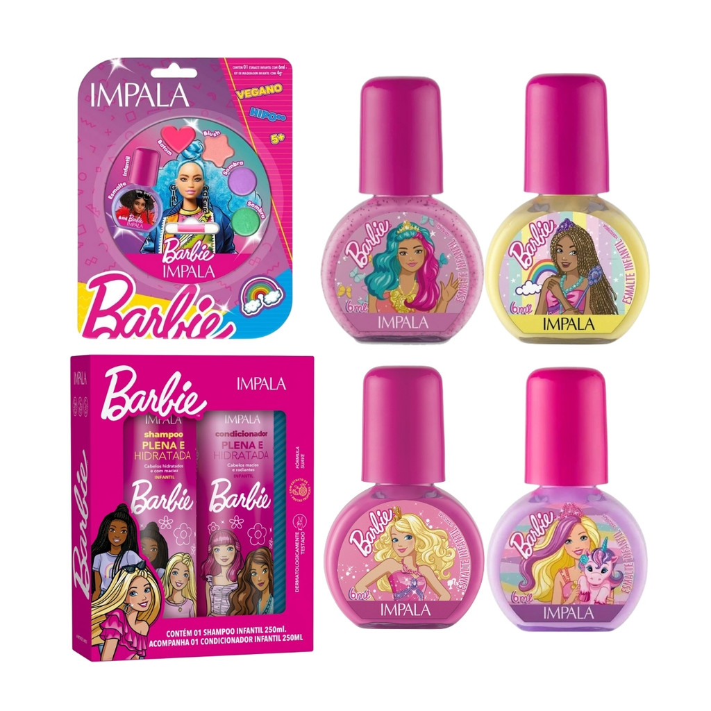 Kit Esmalte Shampoo Condicionador Hidrata Kids Barbie Impala