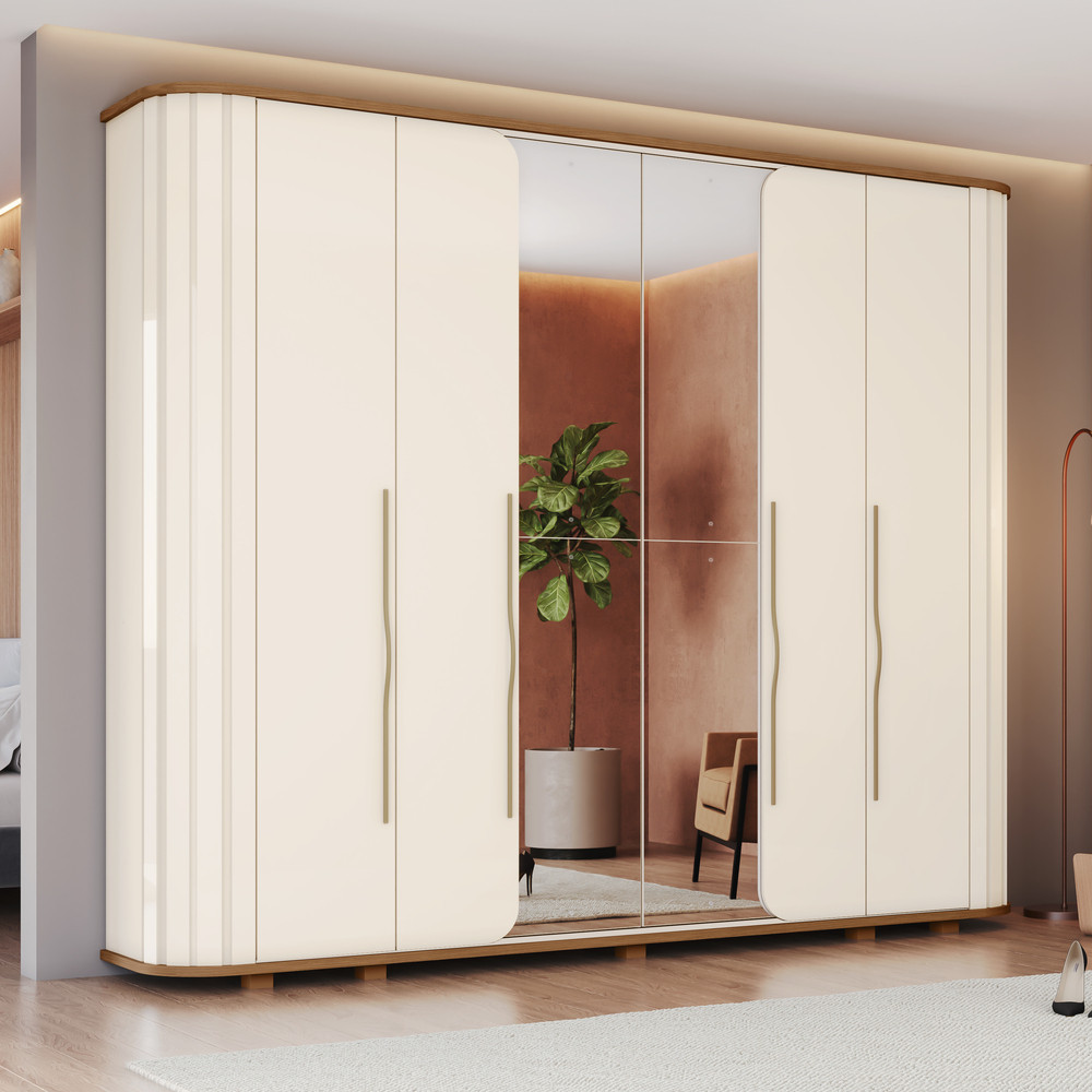 Guarda Roupa Casal Premium Cantos Arredondados Ripado 6 Portas com Amortecimento 6 Gavetas com Usinagem e Pes Inclusos