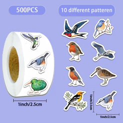 500 Unidades/Rolo Adesivos Criativos De Pássaros-Selos E Decoração De Envelope Para Notebook/Garrafa De Água-Decalques P