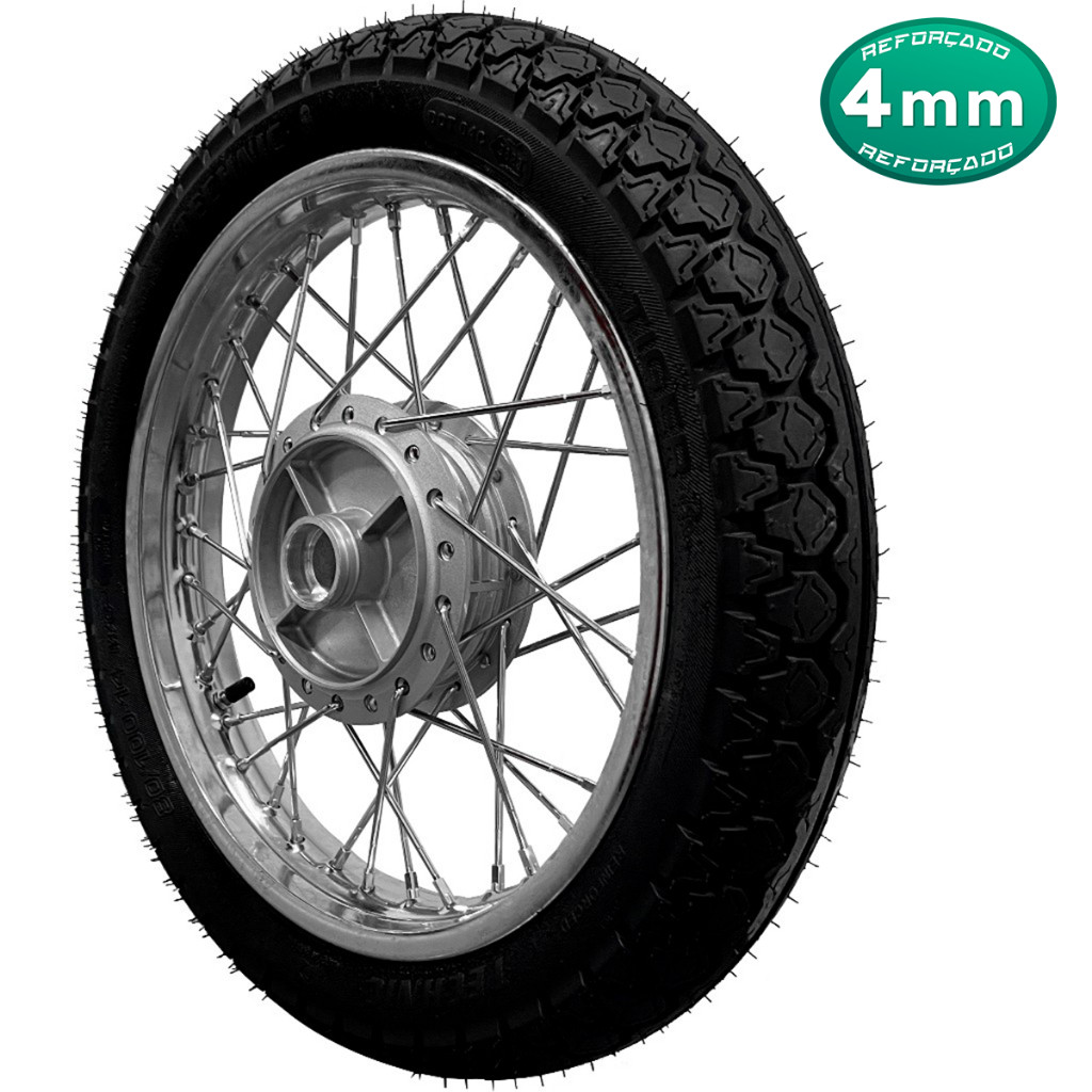 Roda Traseira Biz 100 Biz100 Biz 125 Biz125 Todas Cromada Raio 4mm Montada Com Pneu Technic