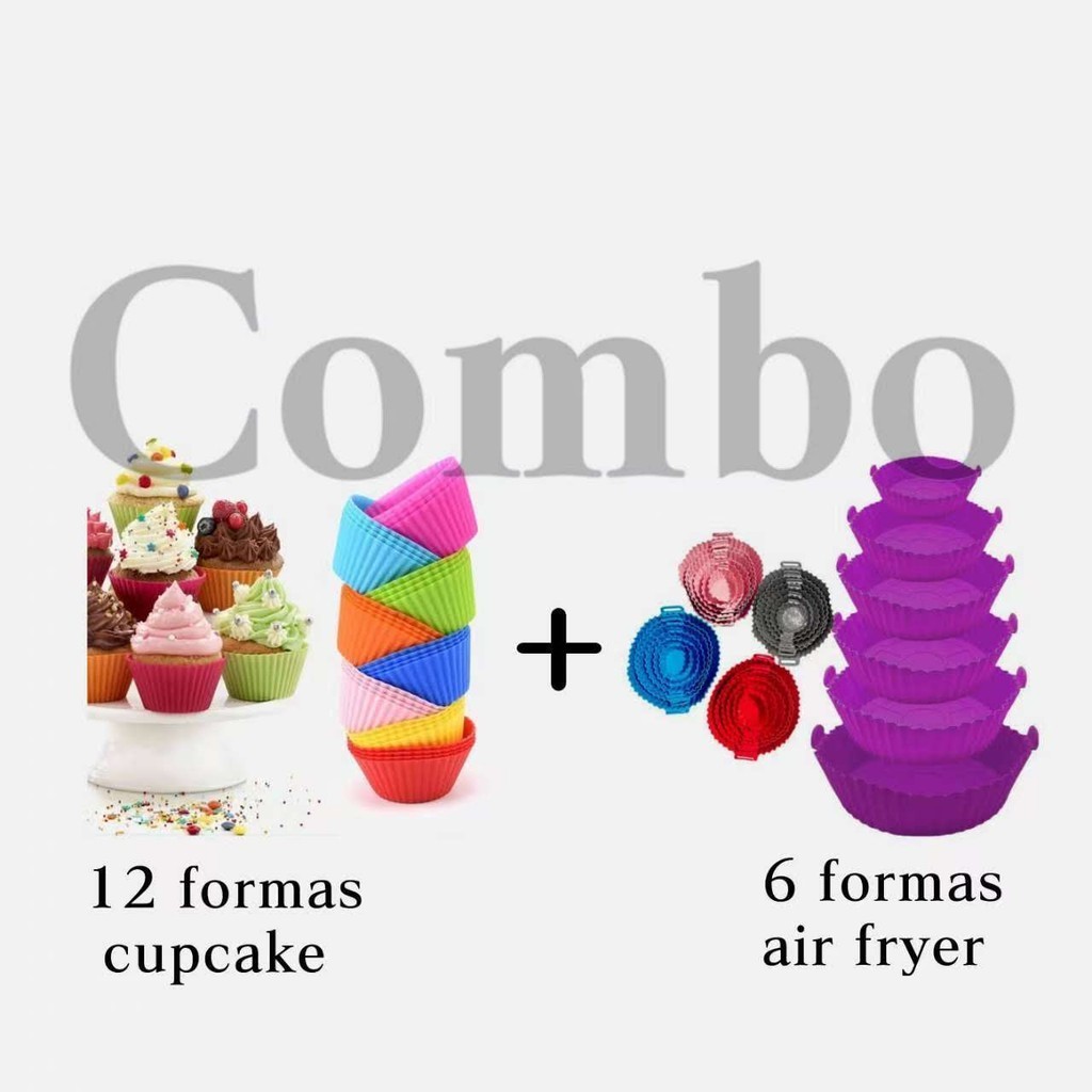 Kit 6 Formas Airfryer Tamanhos Variados + 10 Peças Mini Forma de Silicone para Cupcake Bolo Gelatina e Mini Muffin