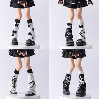 Japonês Bonito Malha Polainas Casual Doce Y2k Gato Estrela Impressão Dois Lados Usar Meias Femininas Vintage Harajuku Qu em Oferta na Shopee