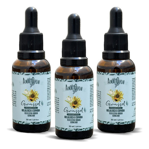 Kit Óleo Ozonizado Girassol Melaleuca E Copaíba 3 Unid De 30ml Ama Ozon
