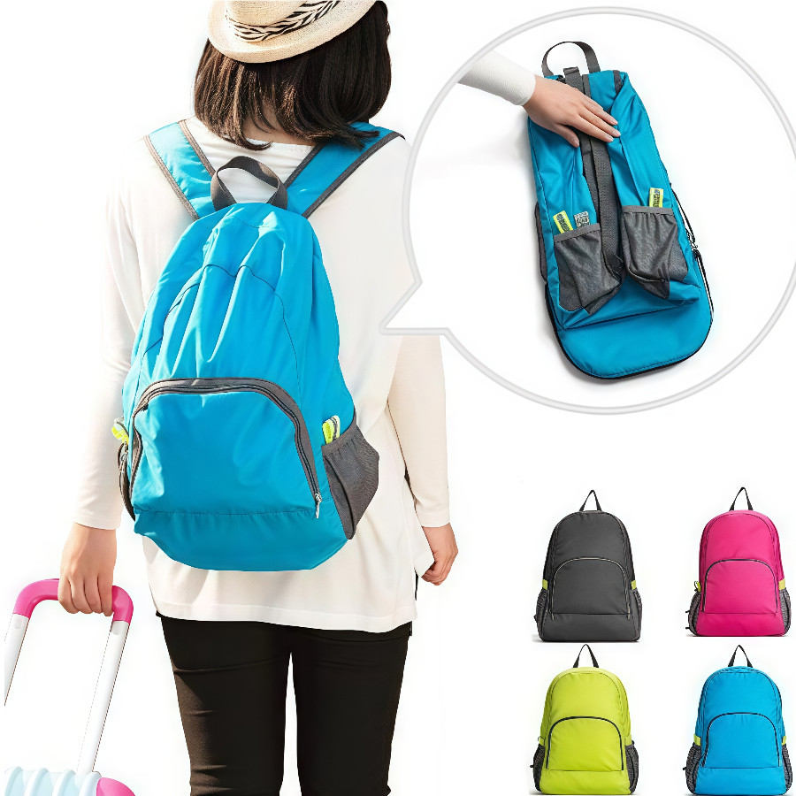Mochila Unissex Dobrável Compacta Impermeável Nylon Resistente para Viagem Escola e Academia