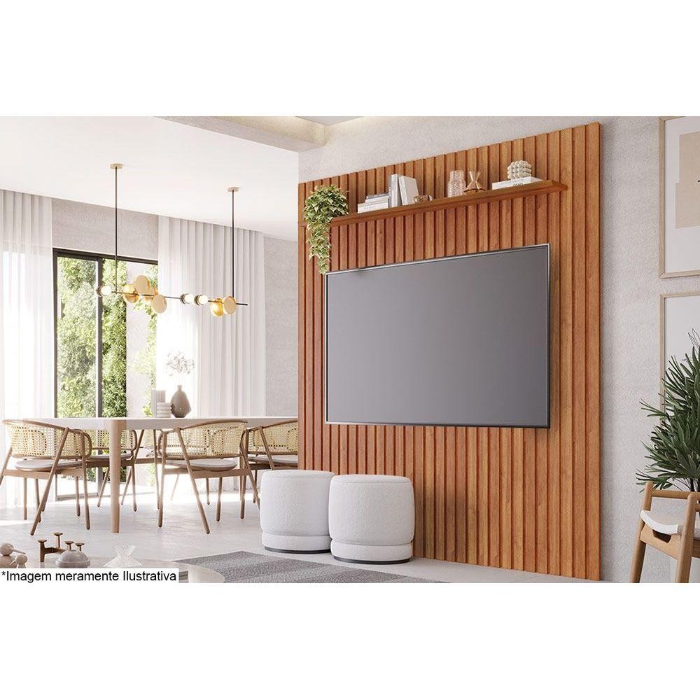Painel Home p/ TV até 65 Pol Maragogi c/ Prateleira Ripado 185x220cm Cinamomo - Permóbili