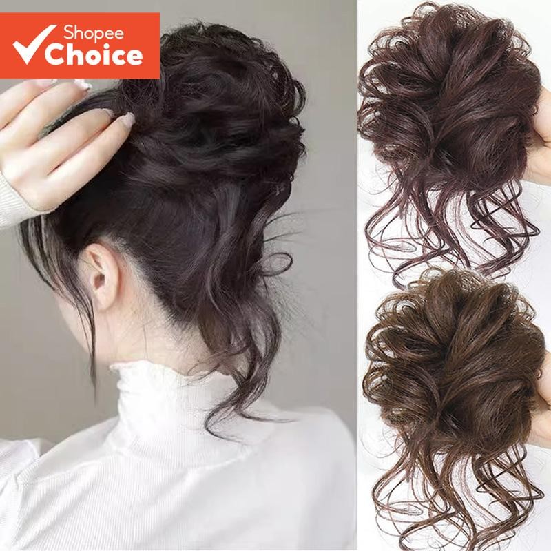 Peruca De Coque Bagunçado Sintético-Extensão De Rabo De Cavalo Ondulado Com Faixa De Cabeça , Preta