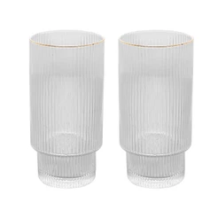 2 Copos Altos Lines com Fio de Ouro 400ml Cristal Ecológico