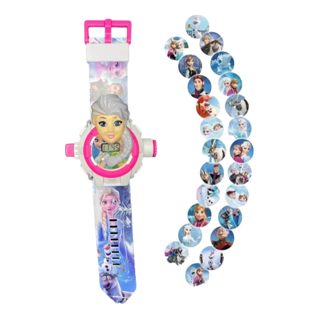 Relógio Projetor 24 Imagens Frozen Elsa Brinquedo Infantil