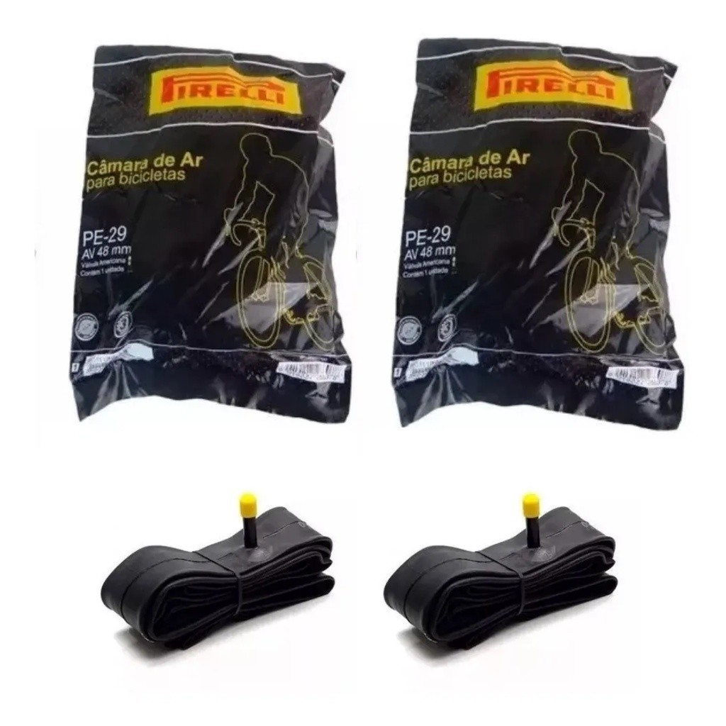 Par Câmara De Ar Bicicleta Mtb Pirelli Aro 29x1.75/2.35 Válvula Bico Grosso 48mm