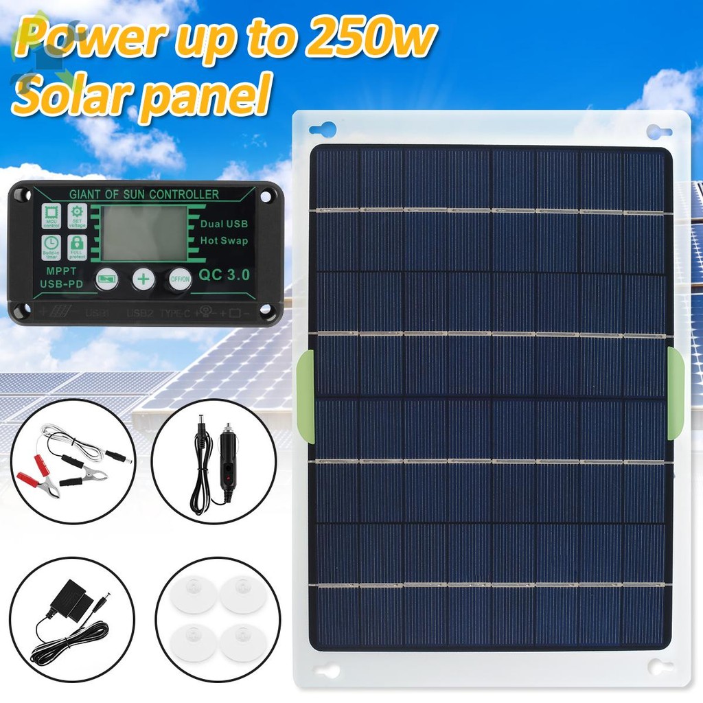 Painel Solar 250W 12V/24V Carregador De Célula Portátil Kit De Com Controlador IP65 À Prova Dip65 Água SHOPCYC8080