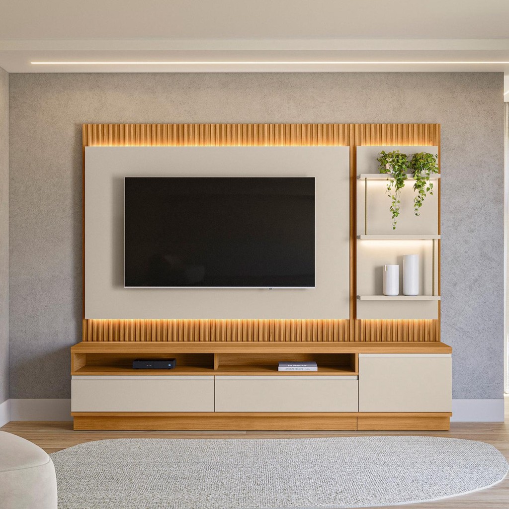 Rack com Painel Ripado 1 Módulo Lateral São Paulo Linea Brasil em Oferta na Shopee