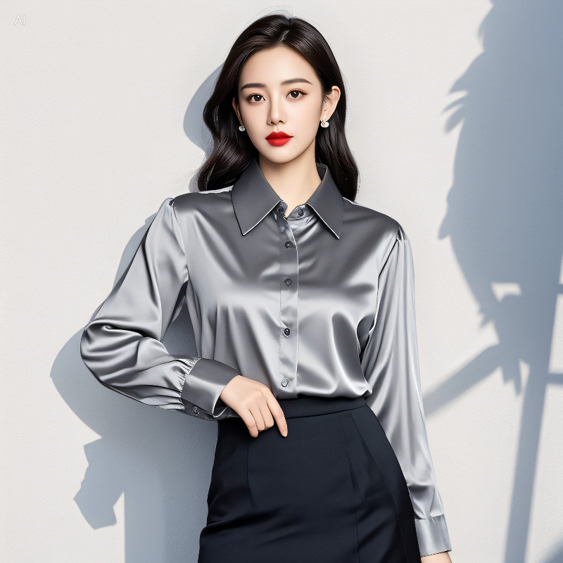 Blusa Batik Formal Feminina Cetim Estilo Coreano Preto Manga Longa Roupa De Escritório Elegante Sem Ferro Solto Casual C
