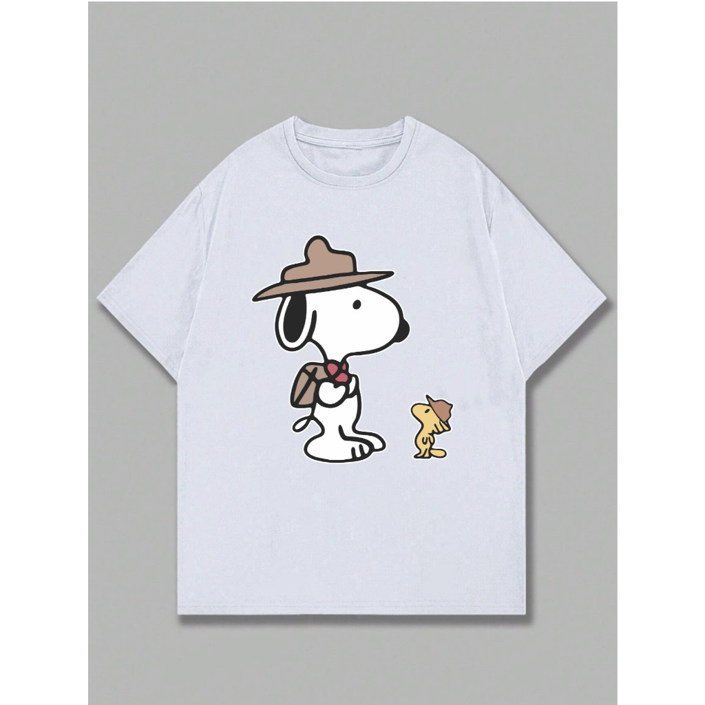 [Camiseta Premium em Algodão Puro]SISI Camiseta Cartoon Snoopy Algodão Casual Blusa Feminina Estampado Moda Feminina