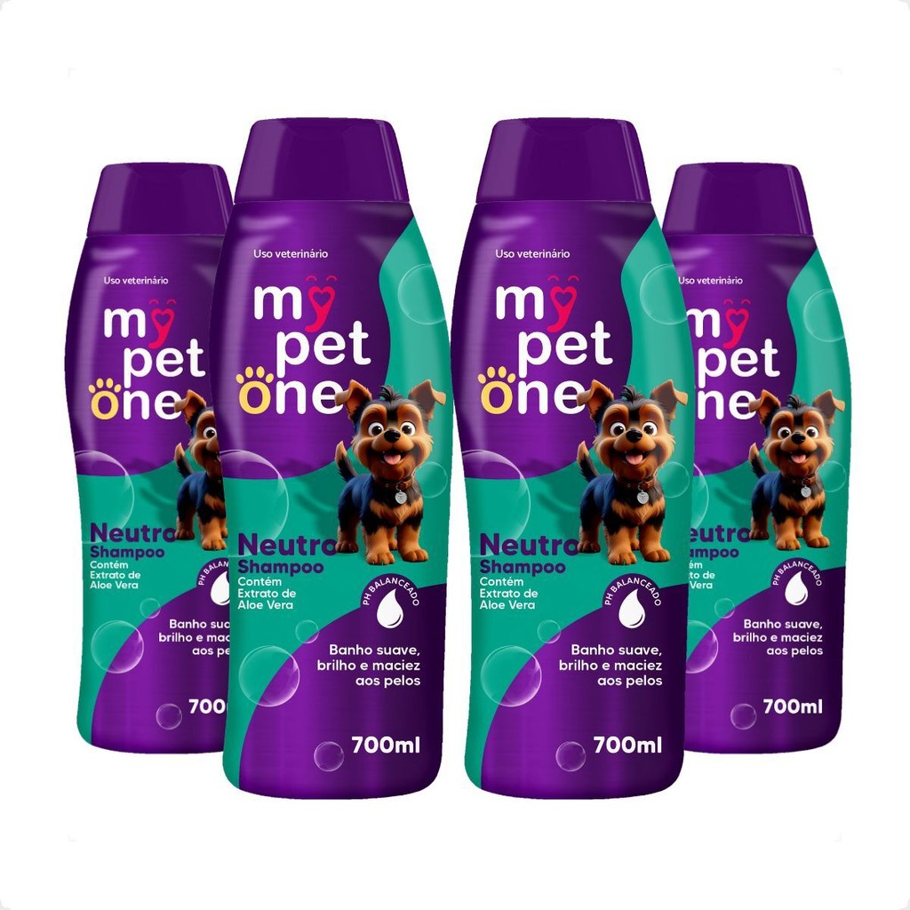 Kit 4 Shampoo Premium Neutro 700mL Cães e Gatos Mypetone