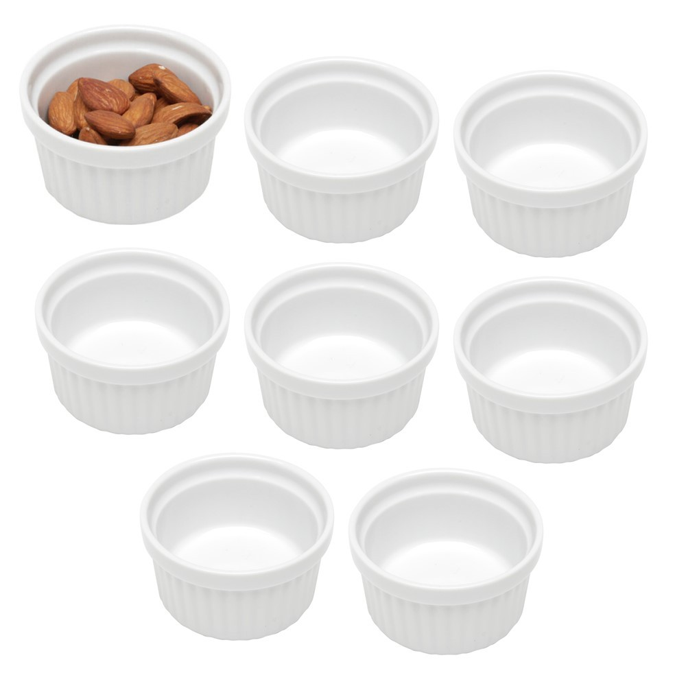 Jogo 8 Mini Bowls de Porcelana Molheira Ramequim Clássico Branco Lyor 75