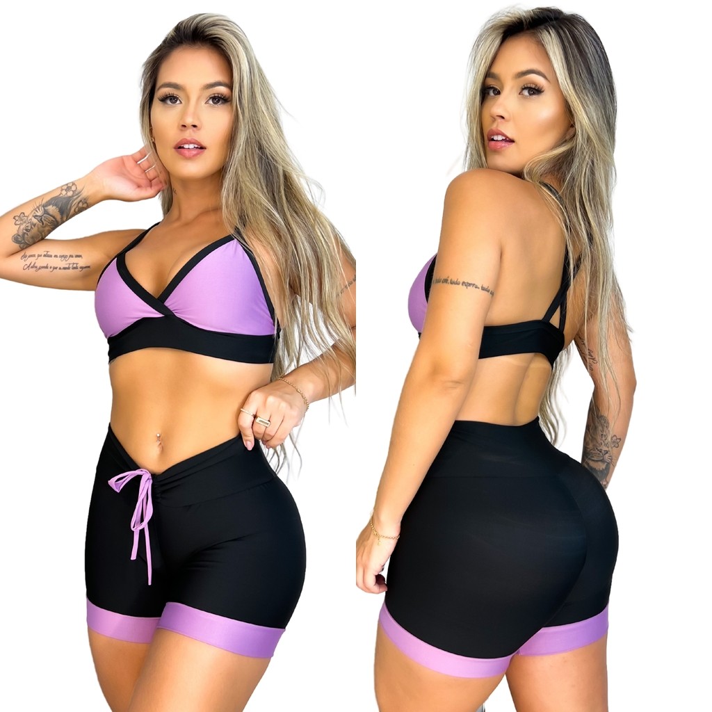 Conjunto De Academia Feminino Fitness Treino Preto Cintura Alta em Oferta na Shopee