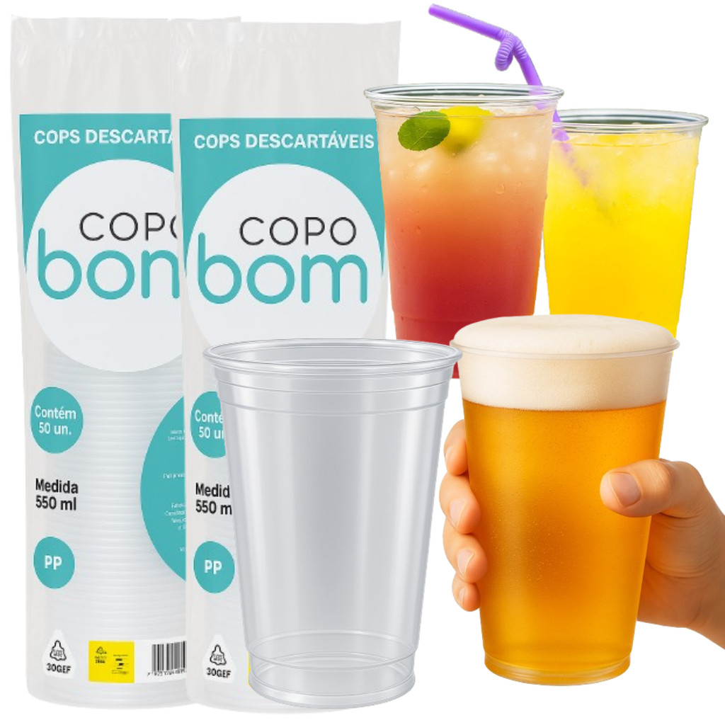 Kit 2 Copo Descartável 550ml Liso Chop e Bebidas Com 100 Un. em Oferta na Shopee