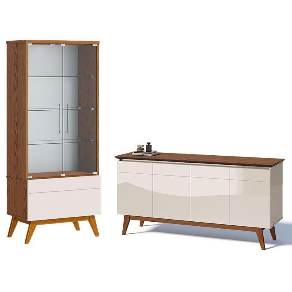 Aparador Para Sala Buffet E Cristaleira Classic Off White Freijó - Imcal em Oferta na Shopee
