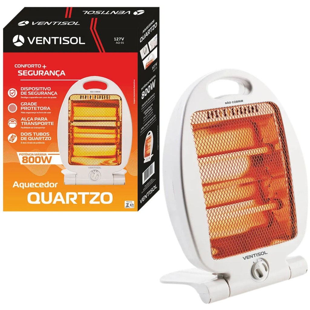 Aquecedor Elétrico Ventisol 800W Quartzo Portátil 220V Silencioso Seguro AQ-02