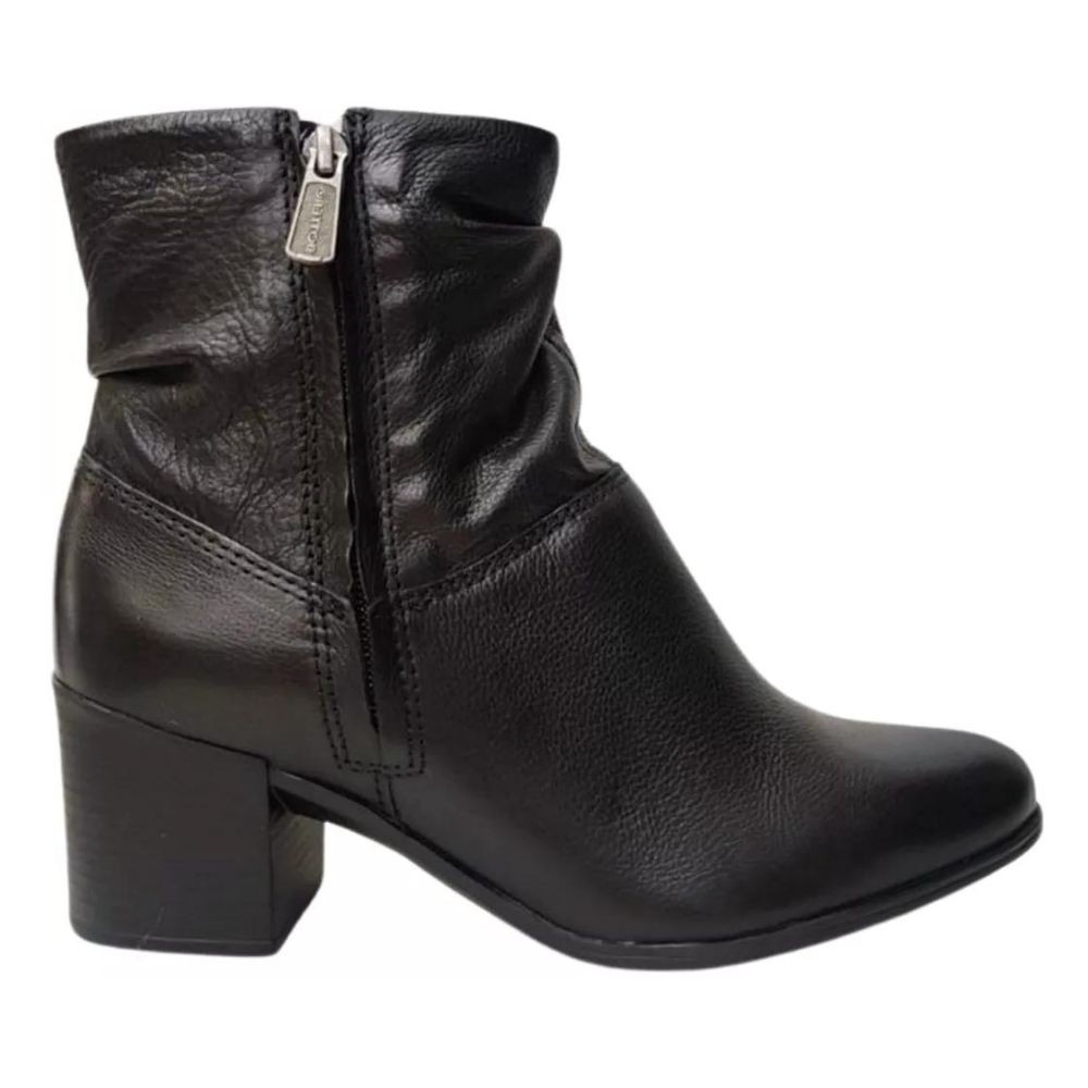 Bota Bottero Cano Médio Salto Bloco Couro Feminina