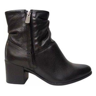 Bota Bottero Cano Médio Salto Bloco Couro Feminina