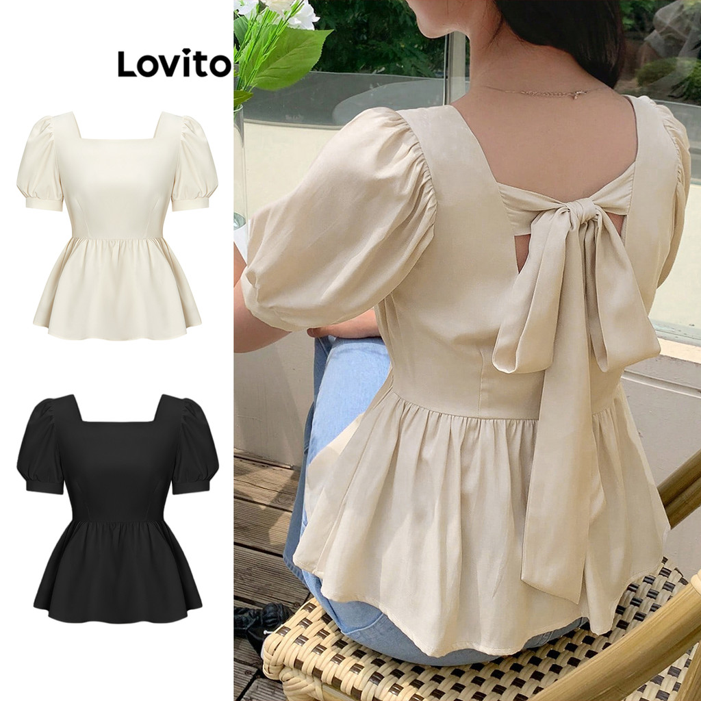 Lovito Blusa De Primavera E Blusas De Verão Com Babados Nas Costas Para Mulheres L68ED016 - Women Clothes