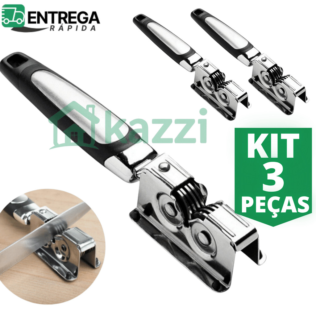 Imagem Kit 3 Amolador de Faca e Tesoura Portátil Inox Afiador de Faca Manual Profissional Cozinha