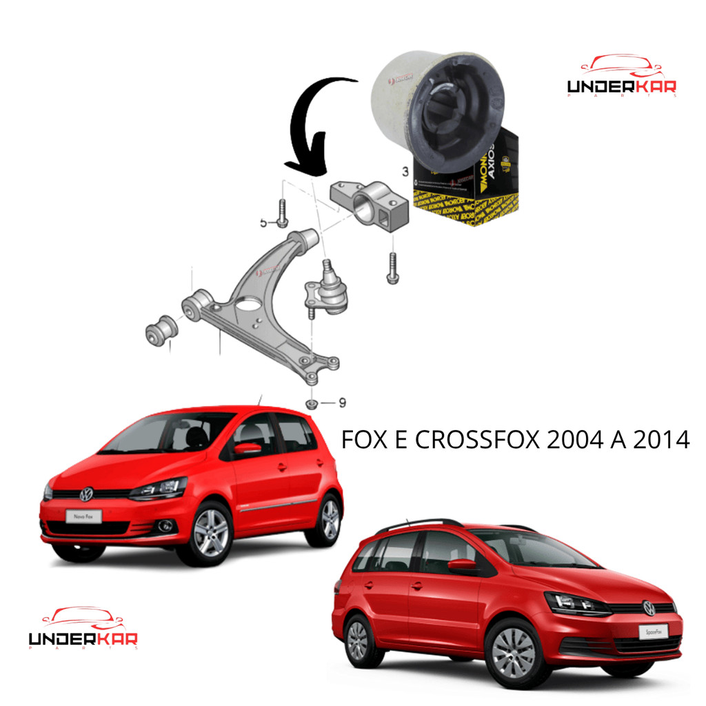 BUCHA BANDEJA ORIGINAL AXIOS REFORCADA FOX E CROSSFOX 2004 A 2014 POLO 2002 A 2014 JETTA 2007 A 2010