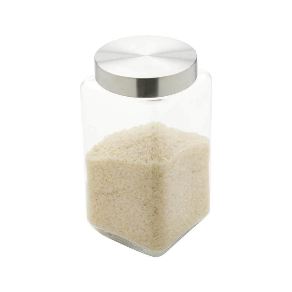 Porta Mantimento Vidro Tampa Aço Quadrado 2L Pote Hermético Cozinha Organizador Alimentos Mantimentos Mesa Casa Presente