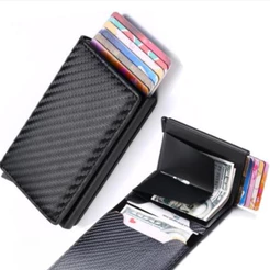 Carteiras Fibra De Carbono Porta-Cartões Masculina Marca Preta Mágica Tripla De Couro Loong