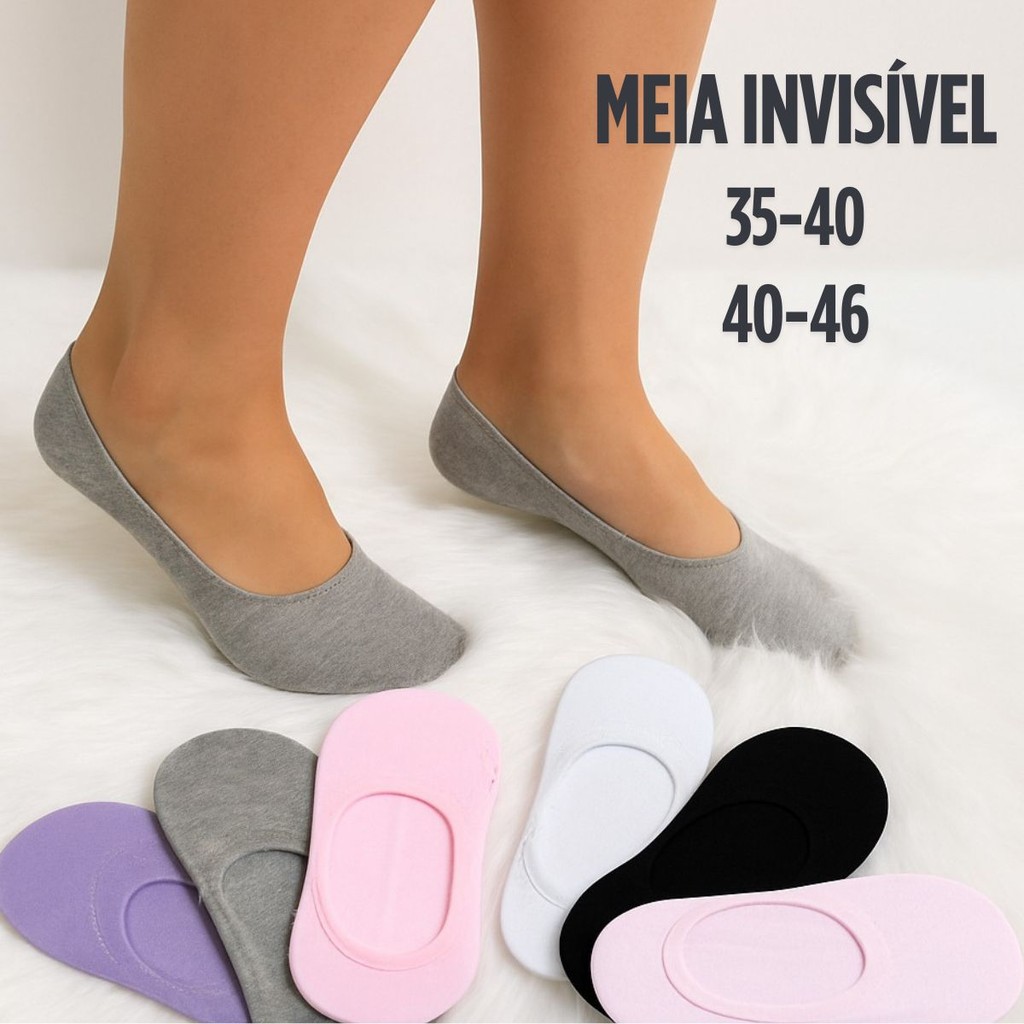 Kit Pares De Meia Ínvisivel Sapatilha Feminina/Masculina 35-46 - Invisivel em Oferta na Shopee