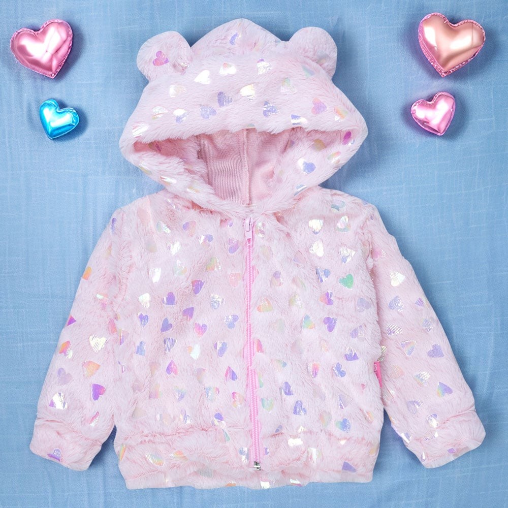 Casaco Bebê Rosa Com Capuz De Orelhinha E Zíper em Oferta na Shopee