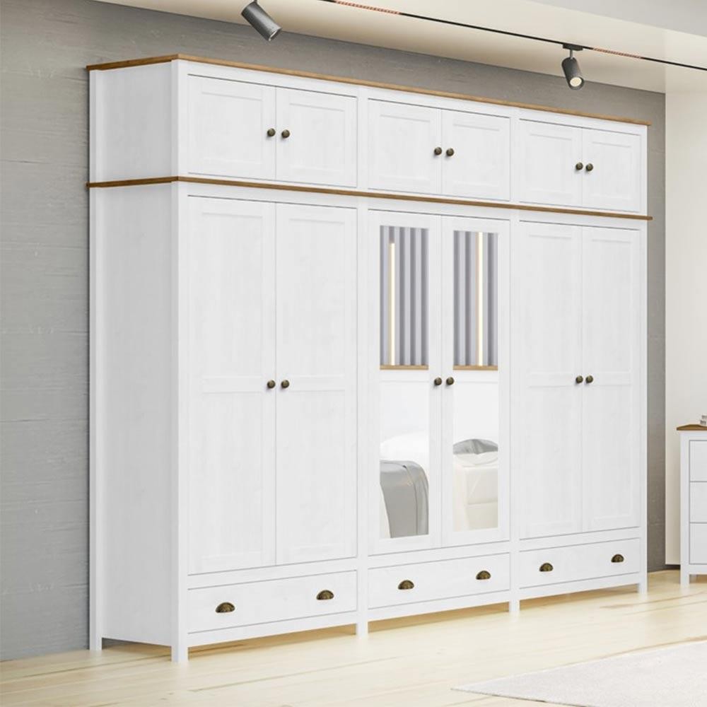 Guarda Roupa Bipartido 12 Portas Madeira Maciça Osiris Branco/Freijó G74 - Gran Belo em Oferta na Shopee