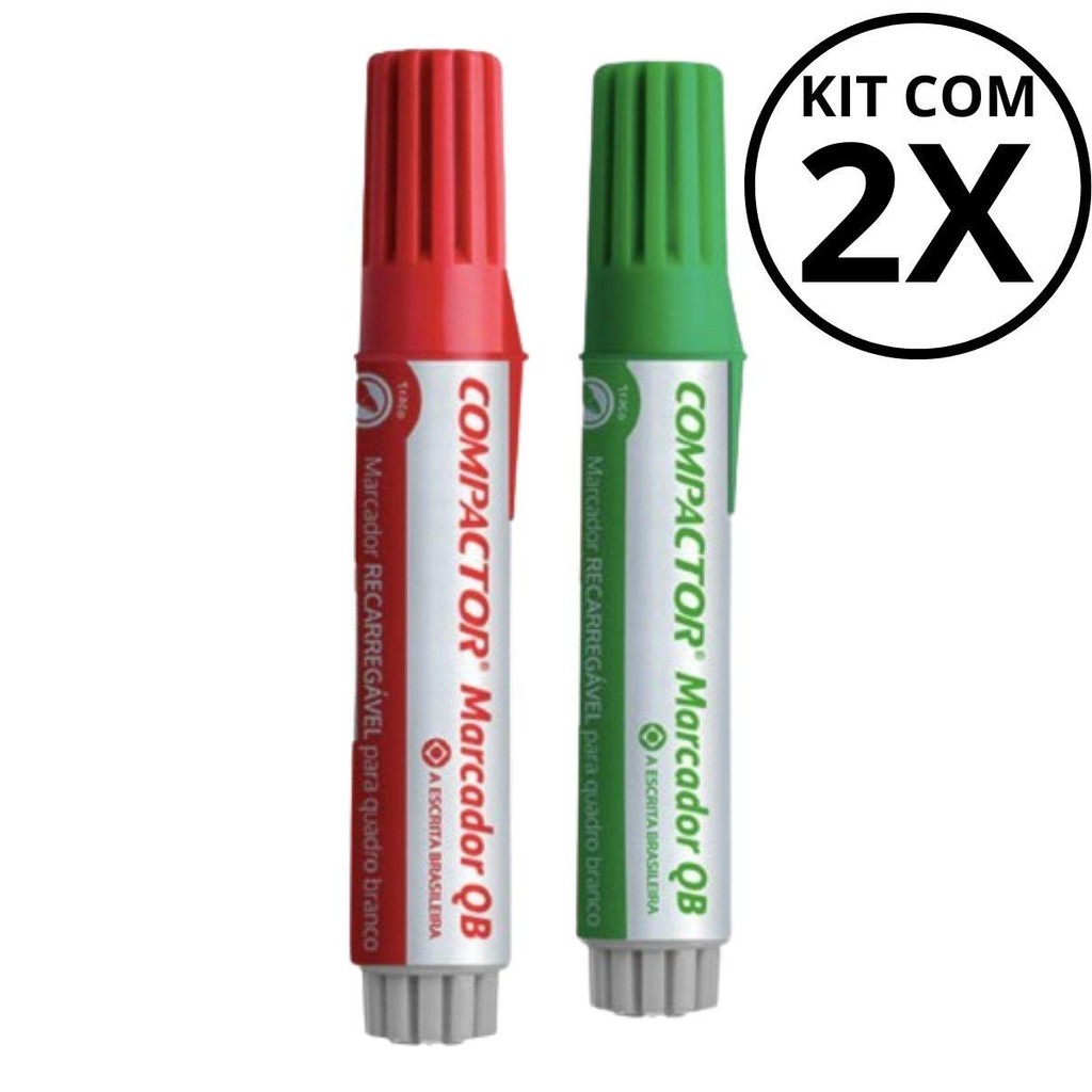 Kit com 2 Marcadores Para Quadro Branco - COMPACTOR COR:VERMELHO + VERDE em Oferta na Shopee