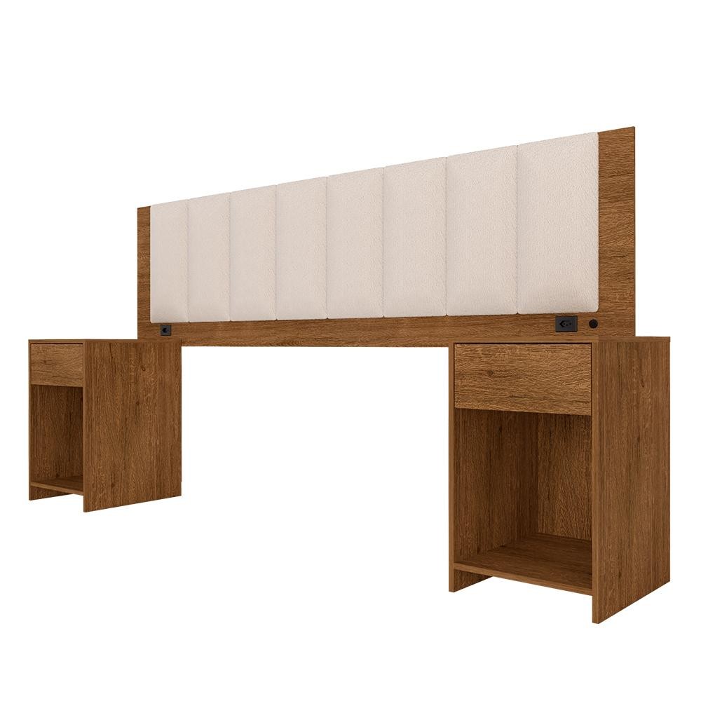 Cabeceira Estofada Cama Queen Deinze Com Led Fre/bouclé Off Whit - M.a em Oferta na Shopee