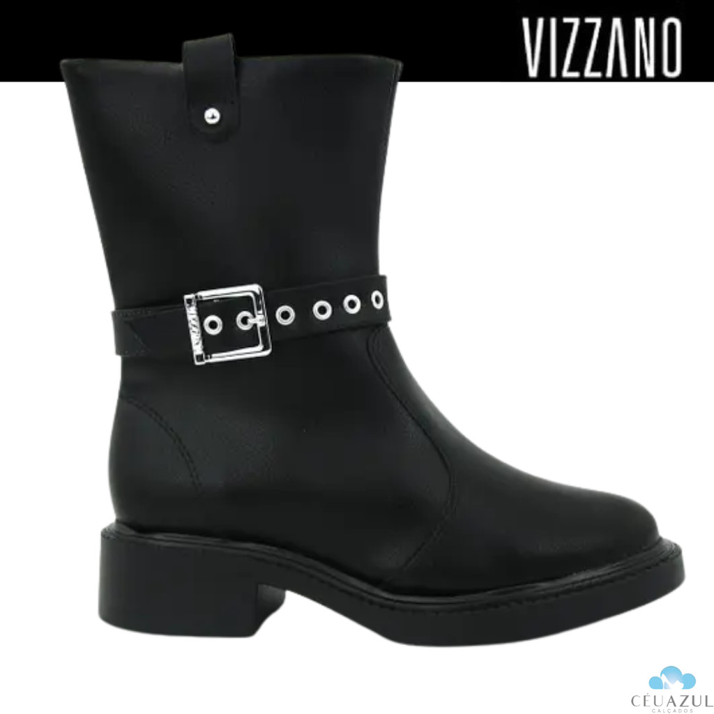 Bota Feminina Vizzano Preta Cano Médio Fivela Estilosa em Oferta na Shopee