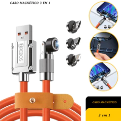 Cabo Usb 3 em 1 Tipo C V8 Ios Turbo Armor Pro Magnético 120w Reforçado Hs 567 Hrebos