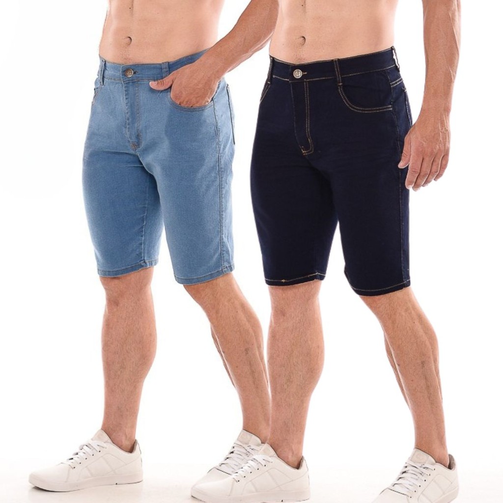 Kit 2 Bermuda Jeans Masculina Básica Elastano Tendencia