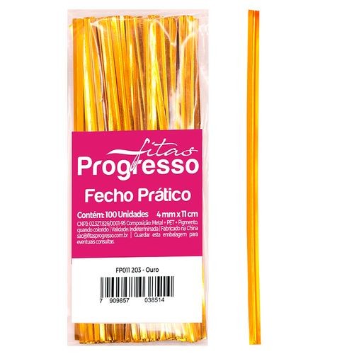 Fecho Prático Ouro 4mmx11cm 100 Unidades PROGRESSO em Oferta na Shopee