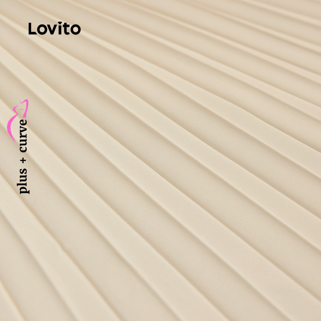 (Trendy) (Lovito Refine) Vestido Plus Size Curva Elegante Liso Plissado Com Cadarço Damasco Para Mulheres LR11LD099 em Oferta na Shopee