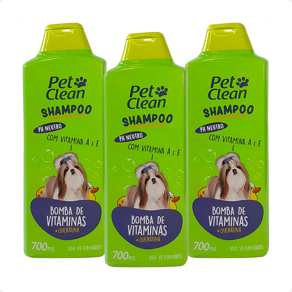 Kit 3 Shampoo Bomba de Vitamina 700ml Pet Clean para Cães e Gatos - Pets