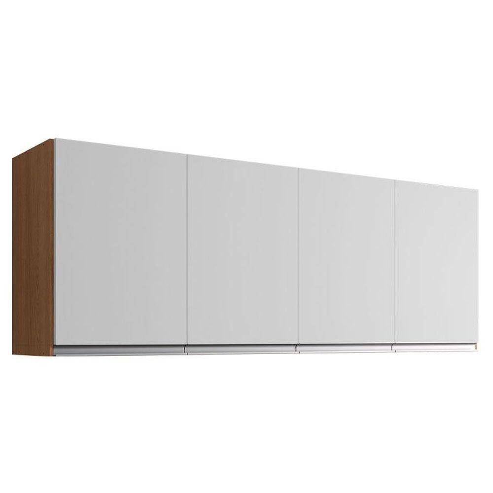 Armário Aéreo Para Cozinha Andréia 4 Portas 160cm Amêndoa Branco - Ajl