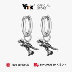Brincos Com Pingente De Dinossauro Vnox Para Homens , Joias Piercing De Esqueleto Em Cor Prateada Chiques Rock Punk
