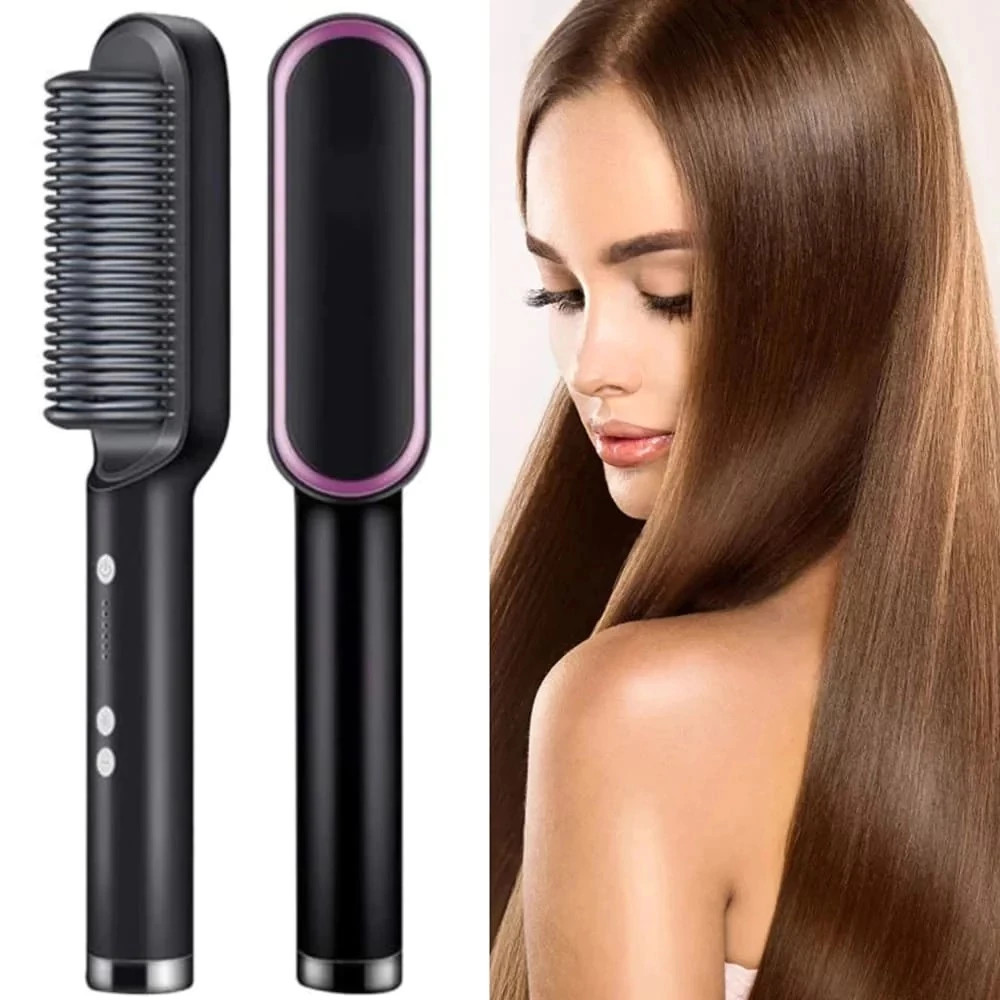 Escova Alisadora Bivolt 5 em 1 - Alisa, Hidrata, Modela, Alinha e Anti-Frizz