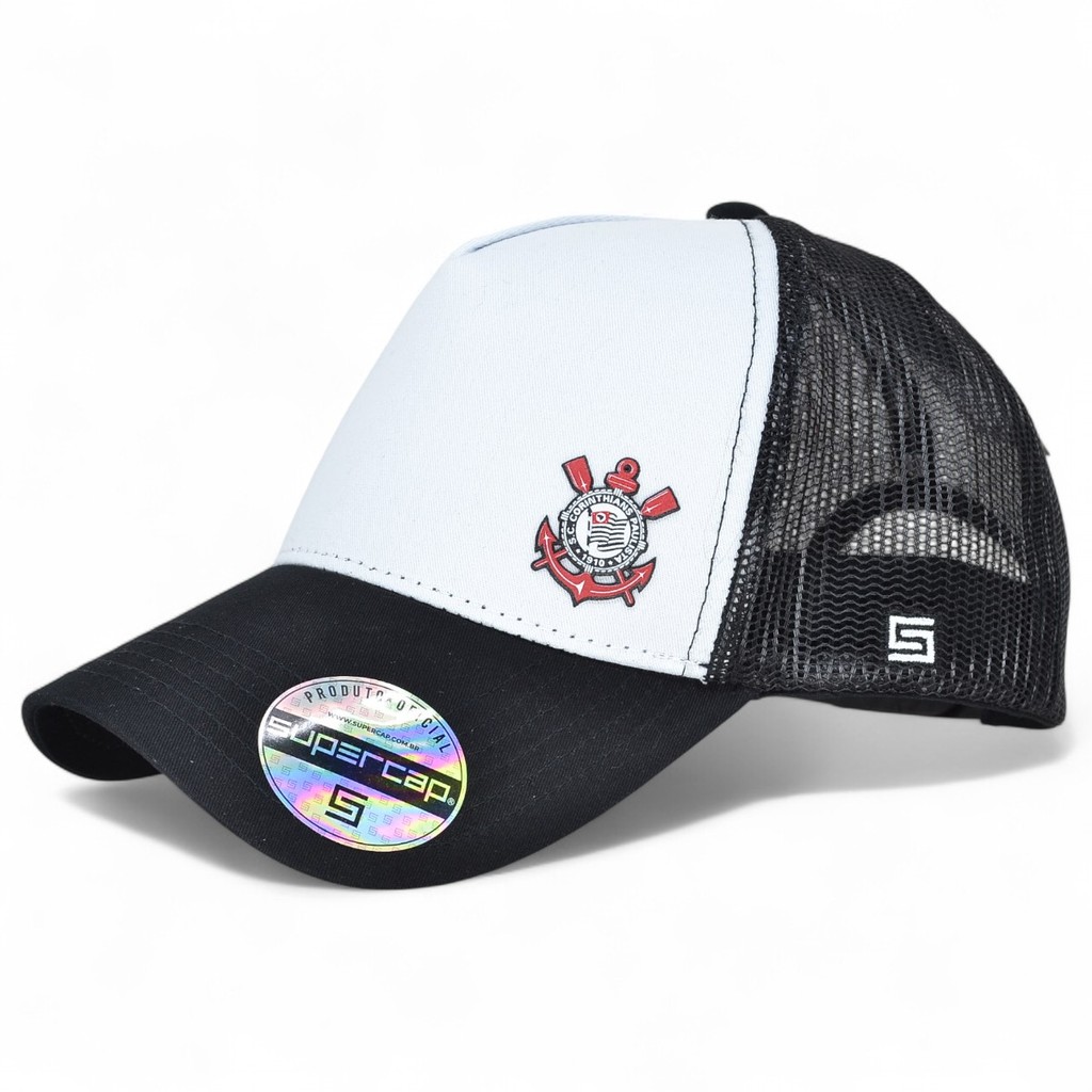 Boné Corinthians Trucker Aba Curva Licenciado Oficial em Oferta na Shopee