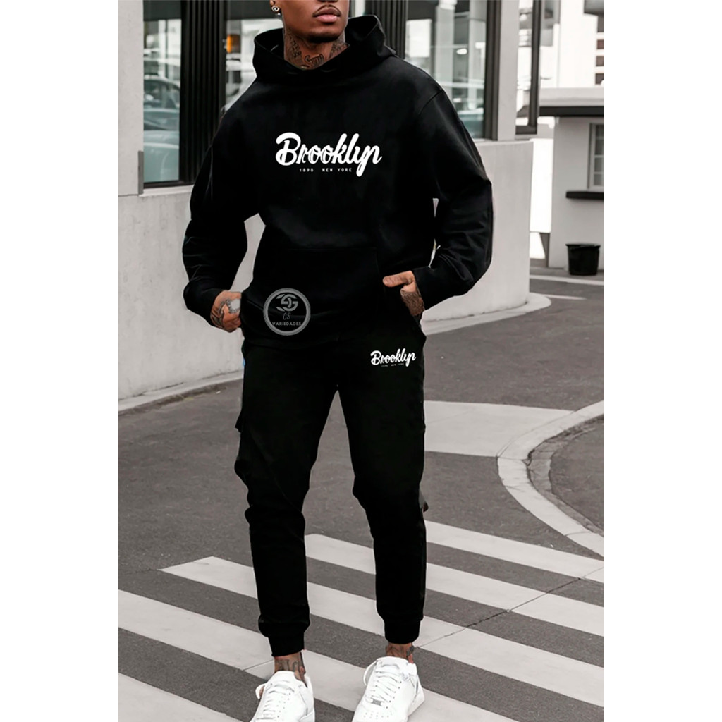 Conjunto de moletom Los Angeles Boston Brooklyn  Canguru moda casual moletom masculino Feminino Blusa Calça moletom