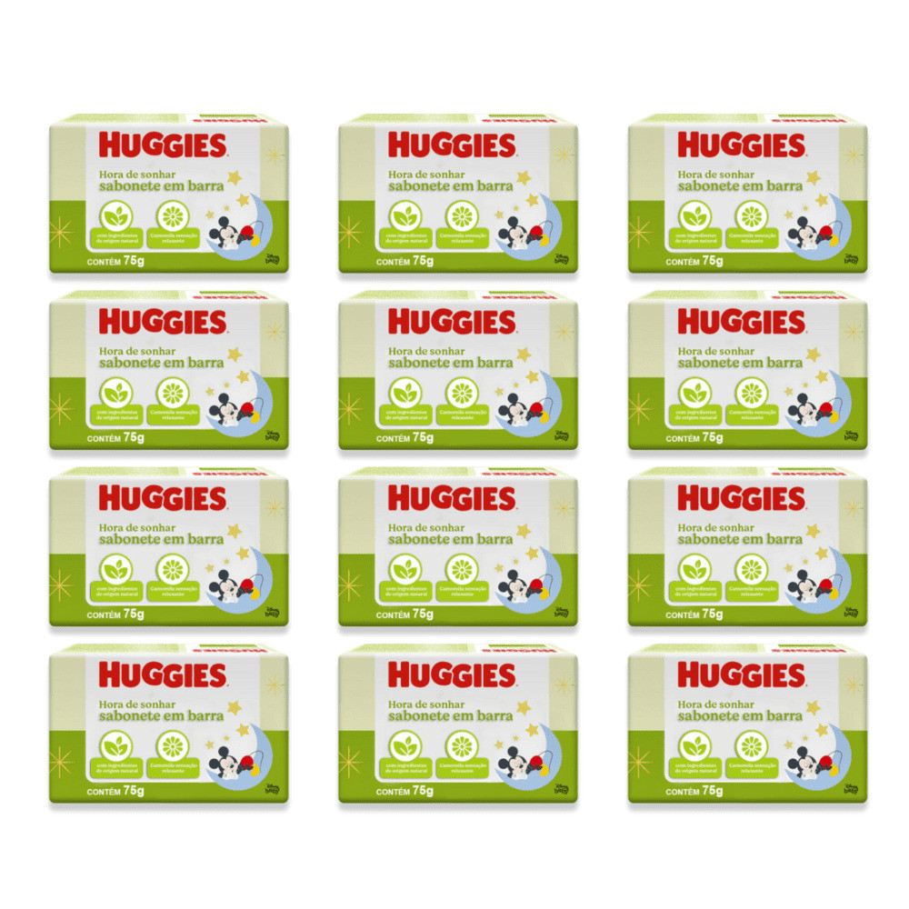 Kit 12 - Sabonete em Barra Huggies Hora de Sonhar para bebê 75g em Oferta na Shopee