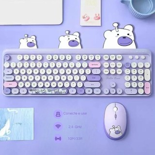 Kit Hello Bear Geezer/Teclado e Mouse Sem Fio 2.4G  Wireless Várias Cores em Oferta na Shopee