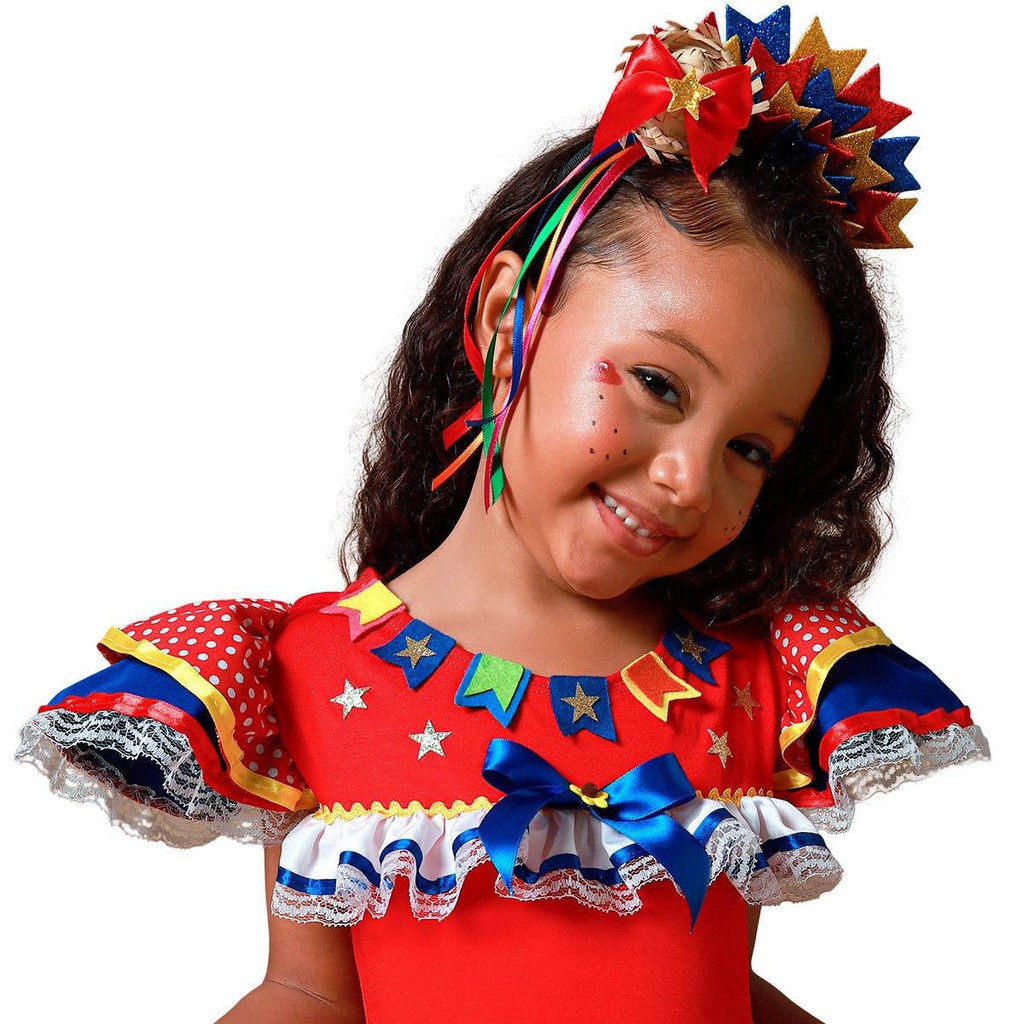 Tiara Festa Junina Infantil de Luxo Bandeirinhas e Chapéu