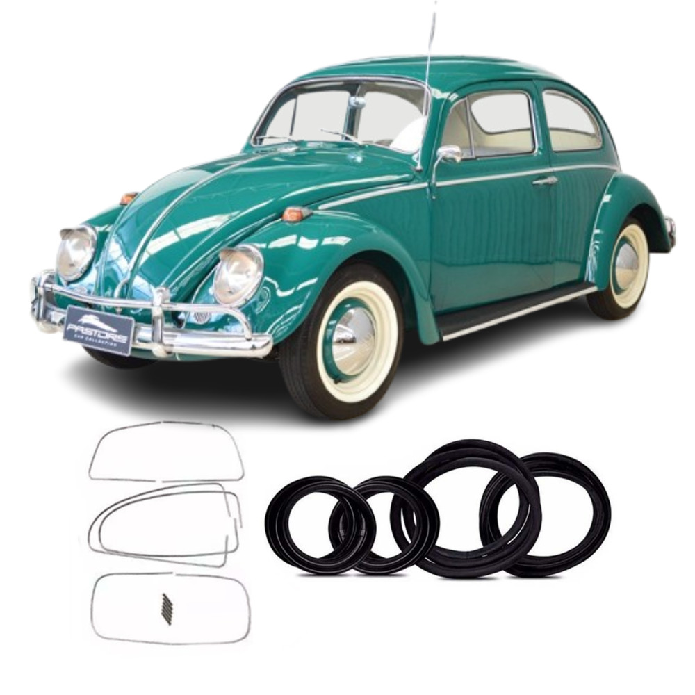 KIT BORRACHA PARABRISA DIANTEIRO FUSCA 67 A 85 + VIGIA TRASEIRO + JANELA LATERAL FIXA + FRISO COM ENCAIXE PARA FRISO